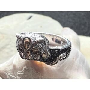 John Hardy Silver Leopard Cat Ring with Citrine Eyes and Black Diamonds